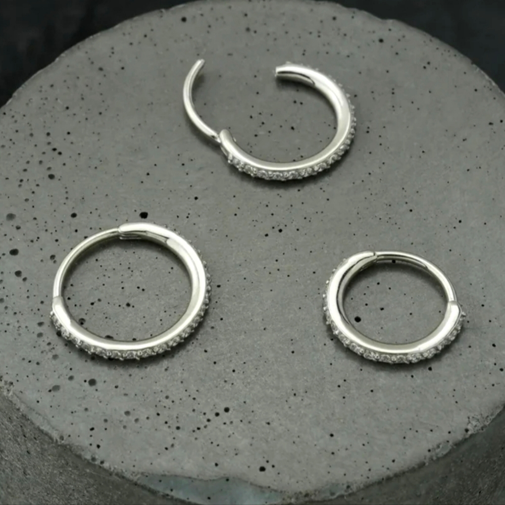 Sealed Sterile Urban Body Jewelry Stainless 20G 9mm Hinged Ring w/CZ's Piercing